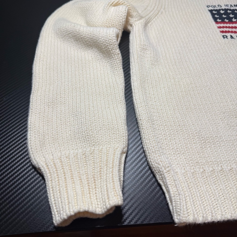 🇺🇸 Youths Vintage Polo Jeans Co. Ralph Lauren Flag Turtleneck USA Flag Sweater L - Picture 5 of 14